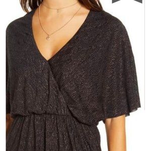 All In Favor Black Blouson Minidress with Gold Metallic Detail